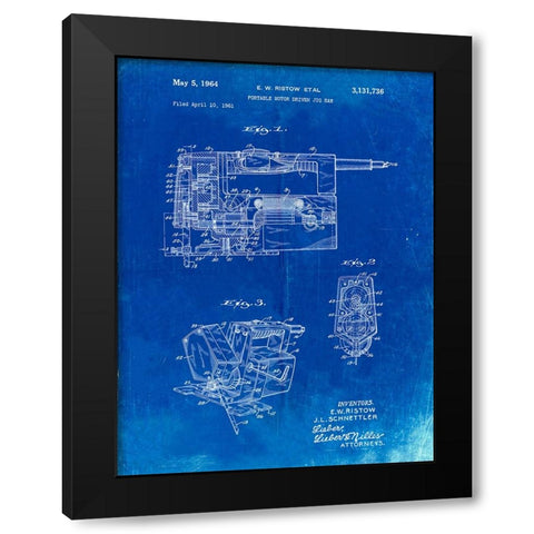 PP957-Faded Blueprint Milwaukee Portable Jig Saw Patent Poster Black Modern Wood Framed Art Print with Double Matting by Borders, Cole