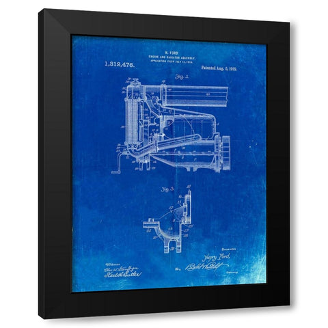 PP960-Faded Blueprint Model T Engine and Radiator Assembly Black Modern Wood Framed Art Print by Borders, Cole