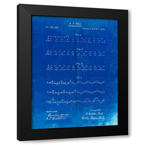 PP962-Faded Blueprint Morse Code Patent Poster Black Modern Wood Framed Art Print by Borders, Cole
