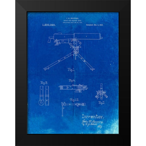 PP964-Faded Blueprint Mount for Machine Gun Patent Poster Black Modern Wood Framed Art Print by Borders, Cole