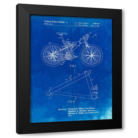 PP965-Faded Blueprint Mountain Bike Patent Art Black Modern Wood Framed Art Print by Borders, Cole