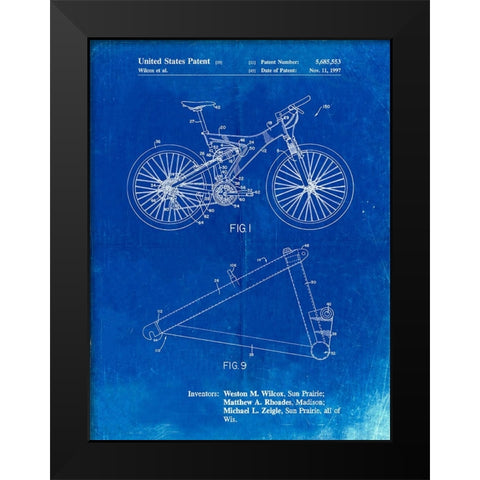PP965-Faded Blueprint Mountain Bike Patent Art Black Modern Wood Framed Art Print by Borders, Cole