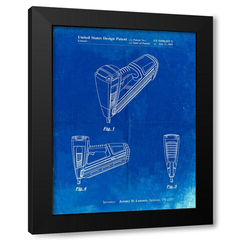 PP968-Faded Blueprint Nail Gun Poster Black Modern Wood Framed Art Print with Double Matting by Borders, Cole