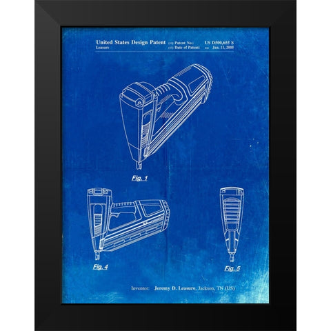 PP968-Faded Blueprint Nail Gun Poster Black Modern Wood Framed Art Print by Borders, Cole