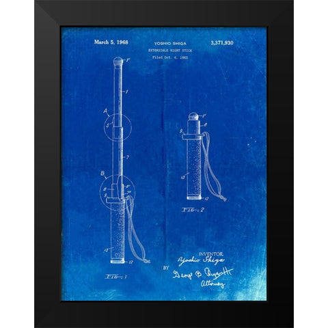 PP970-Faded Blueprint Night Stick Patent Poster Black Modern Wood Framed Art Print by Borders, Cole