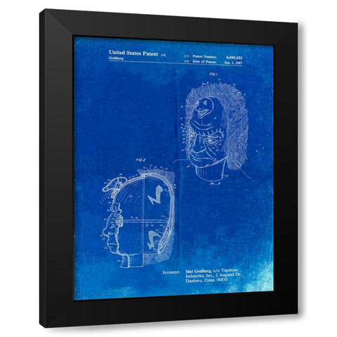 PP971-Faded Blueprint Noise Making Mask Poster Black Modern Wood Framed Art Print by Borders, Cole