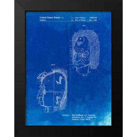 PP971-Faded Blueprint Noise Making Mask Poster Black Modern Wood Framed Art Print by Borders, Cole