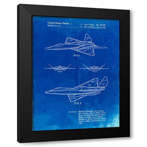 PP972-Faded Blueprint Northrop F-23 Fighter Stealth Plane Patent  Black Modern Wood Framed Art Print with Double Matting by Borders, Cole