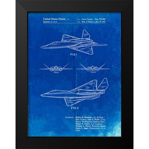 PP972-Faded Blueprint Northrop F-23 Fighter Stealth Plane Patent  Black Modern Wood Framed Art Print by Borders, Cole