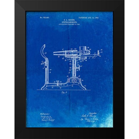 PP974-Faded Blueprint Ophthalmoscope Patent  Black Modern Wood Framed Art Print by Borders, Cole