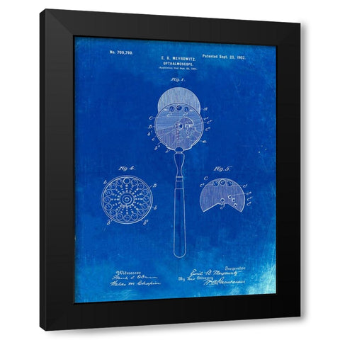 PP975-Faded Blueprint Ophthalmoscope Patent Poster Black Modern Wood Framed Art Print by Borders, Cole