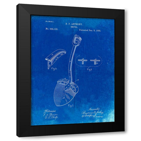 PP976-Faded Blueprint Original Shovel Patent 1885 Patent Poster Black Modern Wood Framed Art Print by Borders, Cole
