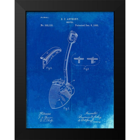 PP976-Faded Blueprint Original Shovel Patent 1885 Patent Poster Black Modern Wood Framed Art Print by Borders, Cole