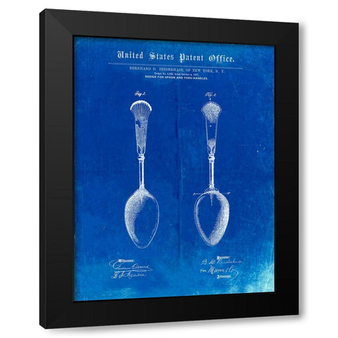 PP977-Faded Blueprint Osiris Sterling Flatware Spoon Patent Poster Black Modern Wood Framed Art Print by Borders, Cole