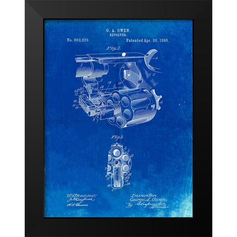 PP980-Faded Blueprint Owen Revolver Patent Art Black Modern Wood Framed Art Print by Borders, Cole