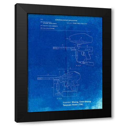 PP982-Faded Blueprint Paintball Gun Patent Art Black Modern Wood Framed Art Print by Borders, Cole