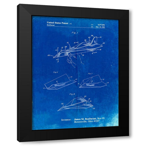 PP983-Faded Blueprint Paper Airplane Patent Poster Black Modern Wood Framed Art Print with Double Matting by Borders, Cole