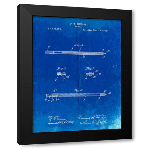 PP984-Faded Blueprint Pencil Patent Poster Black Modern Wood Framed Art Print with Double Matting by Borders, Cole