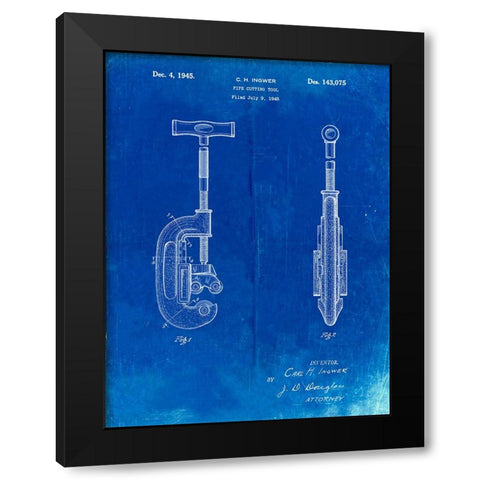 PP986-Faded Blueprint Pipe Cutting Tool Patent Poster Black Modern Wood Framed Art Print by Borders, Cole