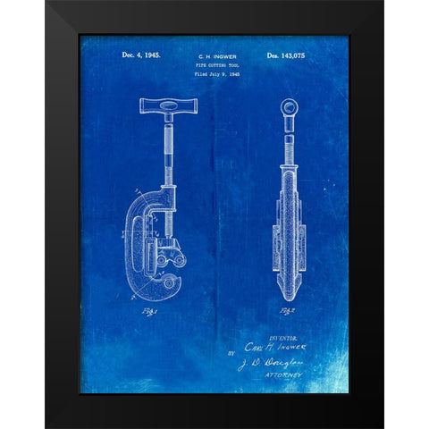 PP986-Faded Blueprint Pipe Cutting Tool Patent Poster Black Modern Wood Framed Art Print by Borders, Cole