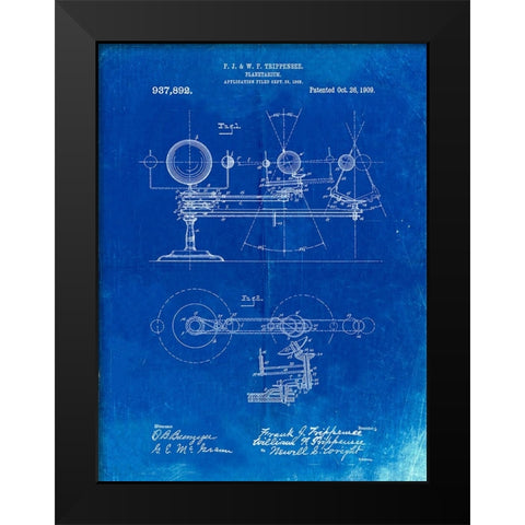 PP988-Faded Blueprint Planetarium 1909 Patent Poster Black Modern Wood Framed Art Print by Borders, Cole