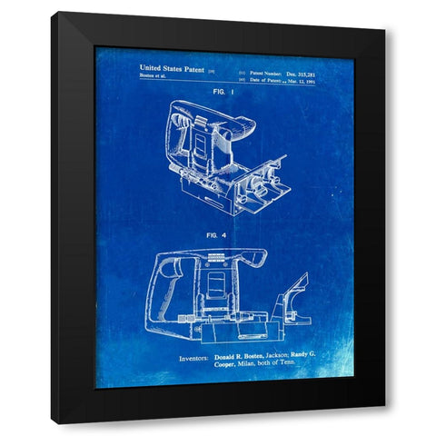 PP990-Faded Blueprint Plate Joiner Poster Black Modern Wood Framed Art Print with Double Matting by Borders, Cole