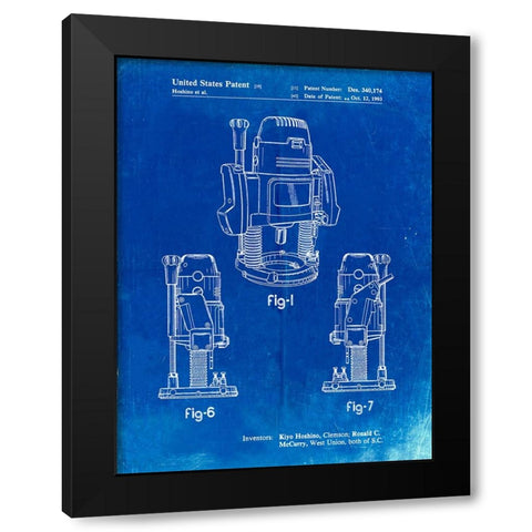 PP991-Faded Blueprint Plunge Router Patent Poster Black Modern Wood Framed Art Print by Borders, Cole