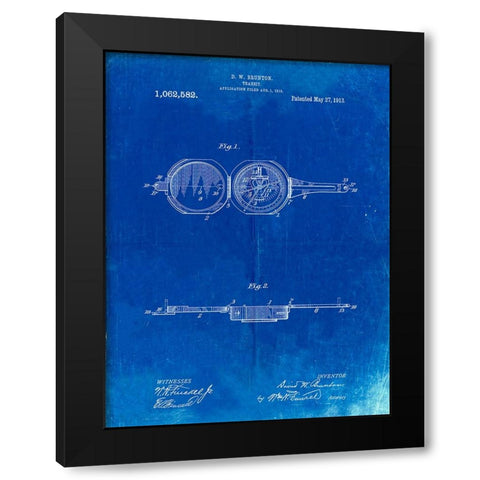 PP992-Faded Blueprint Pocket Transit Compass 1919 Patent Poster Black Modern Wood Framed Art Print by Borders, Cole