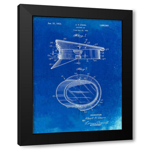 PP993-Faded Blueprint Police Hat 1933 Patent Poster Black Modern Wood Framed Art Print by Borders, Cole