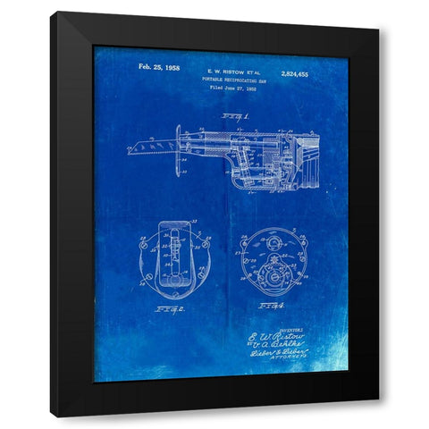 PP996-Faded Blueprint Portable Reciprocating Saw Poster Black Modern Wood Framed Art Print with Double Matting by Borders, Cole