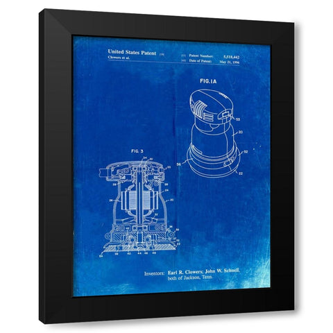 PP998-Faded Blueprint Porter Cable Palm Grip Sander Patent Poster Black Modern Wood Framed Art Print by Borders, Cole