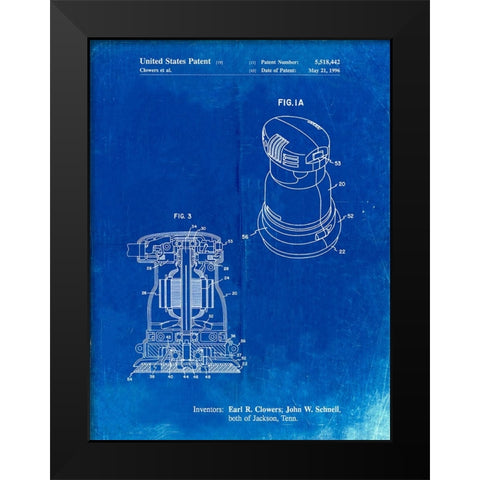 PP998-Faded Blueprint Porter Cable Palm Grip Sander Patent Poster Black Modern Wood Framed Art Print by Borders, Cole