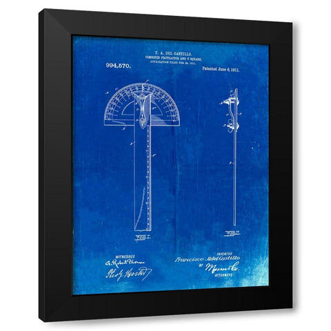 PP1002-Faded Blueprint Protractor T-Square Patent Poster Black Modern Wood Framed Art Print with Double Matting by Borders, Cole