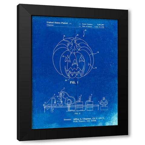 PP1003-Faded Blueprint Pumpkin Patent Poster Black Modern Wood Framed Art Print with Double Matting by Borders, Cole