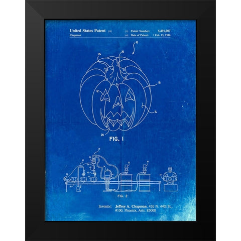 PP1003-Faded Blueprint Pumpkin Patent Poster Black Modern Wood Framed Art Print by Borders, Cole