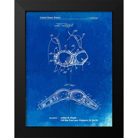 PP1004-Faded Blueprint Push-up Bra Patent Poster Black Modern Wood Framed Art Print by Borders, Cole