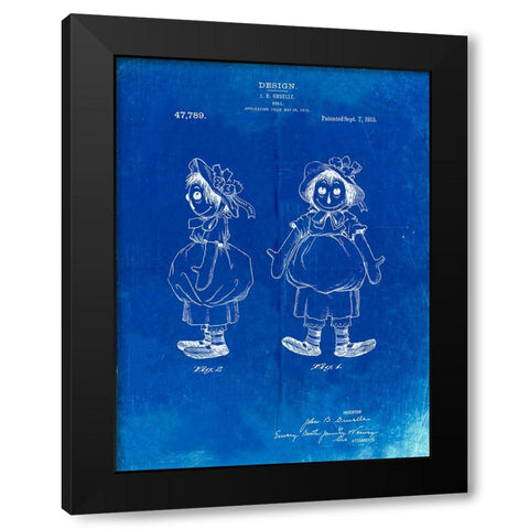 PP1005-Faded Blueprint Rag Doll Poster Black Modern Wood Framed Art Print by Borders, Cole