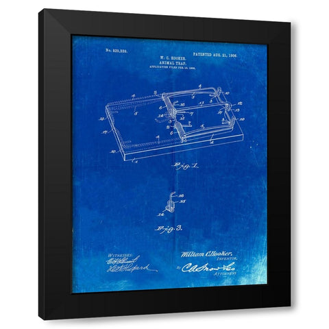 PP1007-Faded Blueprint Rat Trap Patent Print Black Modern Wood Framed Art Print by Borders, Cole