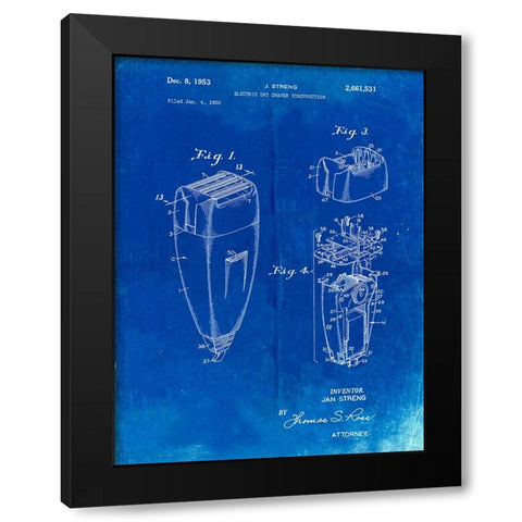 PP1011-Faded Blueprint Remington Electric Shaver Patent Poster Black Modern Wood Framed Art Print by Borders, Cole