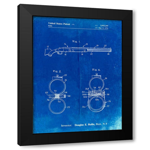 PP1012-Faded Blueprint Remington Shotgun Patent Print Black Modern Wood Framed Art Print by Borders, Cole