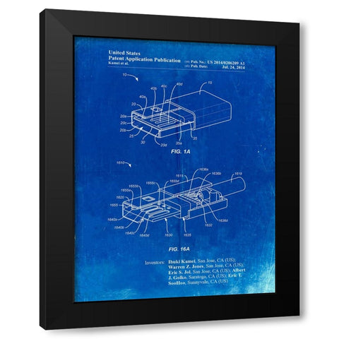 PP1013-Faded Blueprint Reversible USB Patent Poster Black Modern Wood Framed Art Print with Double Matting by Borders, Cole