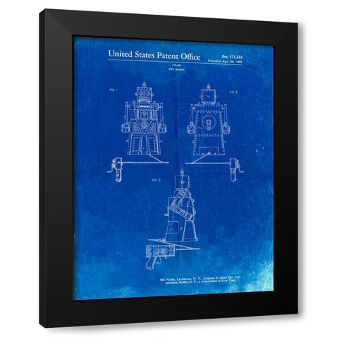 PP1014-Faded Blueprint Robert the Robot 1955 Toy Robot Patent Poster Black Modern Wood Framed Art Print with Double Matting by Borders, Cole