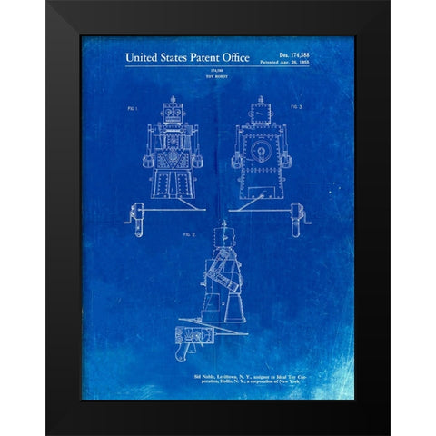 PP1014-Faded Blueprint Robert the Robot 1955 Toy Robot Patent Poster Black Modern Wood Framed Art Print by Borders, Cole