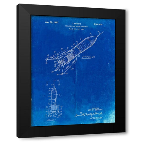 PP1016-Faded Blueprint Rocket Ship Concept 1963 Patent Poster Black Modern Wood Framed Art Print with Double Matting by Borders, Cole