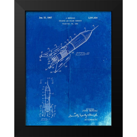 PP1016-Faded Blueprint Rocket Ship Concept 1963 Patent Poster Black Modern Wood Framed Art Print by Borders, Cole