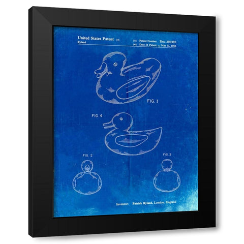 PP1021-Faded Blueprint Rubber Ducky Patent Poster Black Modern Wood Framed Art Print by Borders, Cole