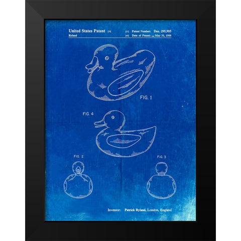 PP1021-Faded Blueprint Rubber Ducky Patent Poster Black Modern Wood Framed Art Print by Borders, Cole