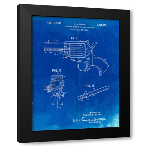 PP1023-Faded Blueprint Ruger Revolver Patent Art Black Modern Wood Framed Art Print with Double Matting by Borders, Cole