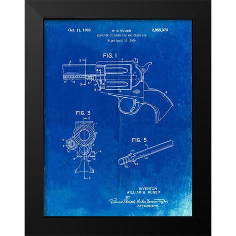 PP1023-Faded Blueprint Ruger Revolver Patent Art Black Modern Wood Framed Art Print by Borders, Cole