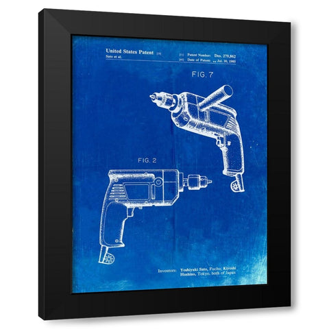 PP1024-Faded Blueprint Ryobi Electric Drill Patent Poster Black Modern Wood Framed Art Print by Borders, Cole